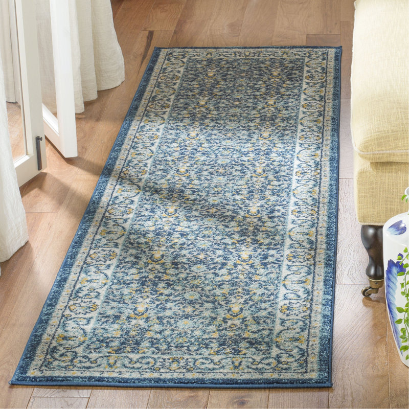 Tapis bleu marine / gris Christa Southwestern, Tapis de couloir 2 pi 3 po x 8 pi