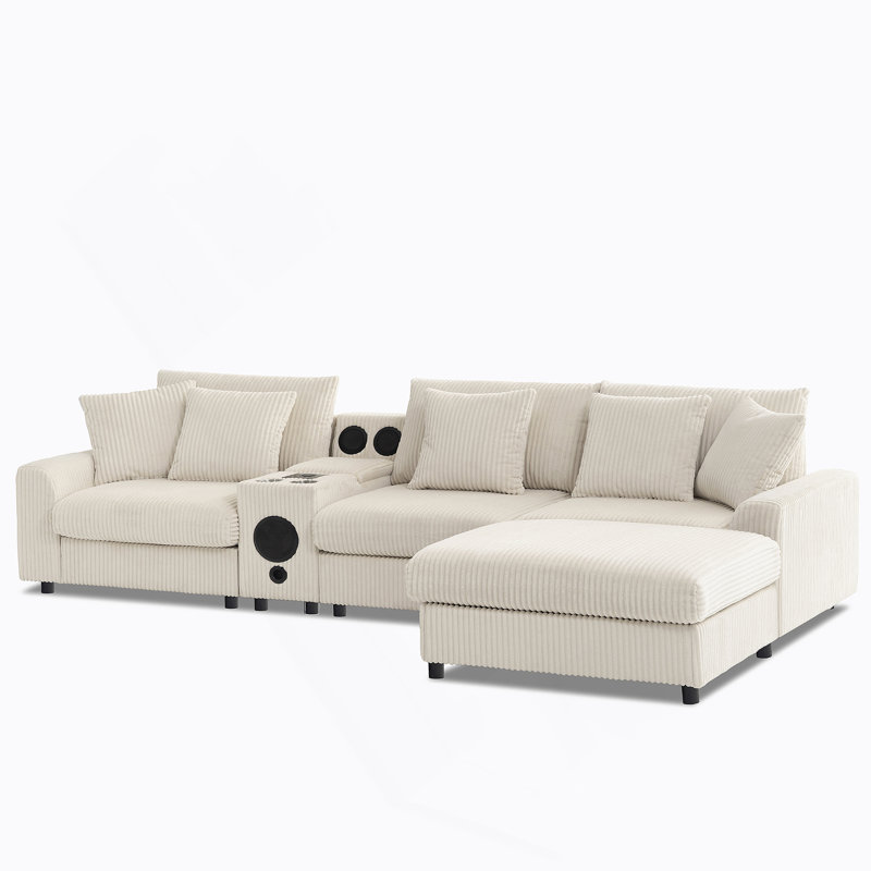 Sectional Sofa With Bluetooth Speakers,L Shaped Couch With Console