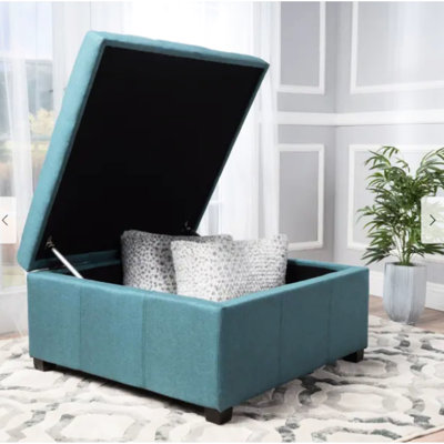 Rangement carré bleu sarcelle au design contemporain, avec surpiqûres gaufrées sur le dessus, fonction et beaux pieds en bois de bouleau, profondeur du colis: 35,5 po, largeur 35,4 po, hauteur: 18,3 po, poids: 67,37 lb
