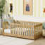 Structure de lit simple avec clôture sans porte, structure en bois d'hévéa avec barrière de sécurité-1186545570