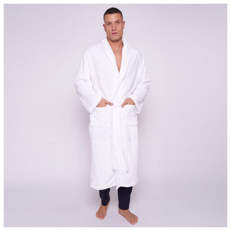 Gender Neutral Mid-Calf Bathrobe with Pockets, White