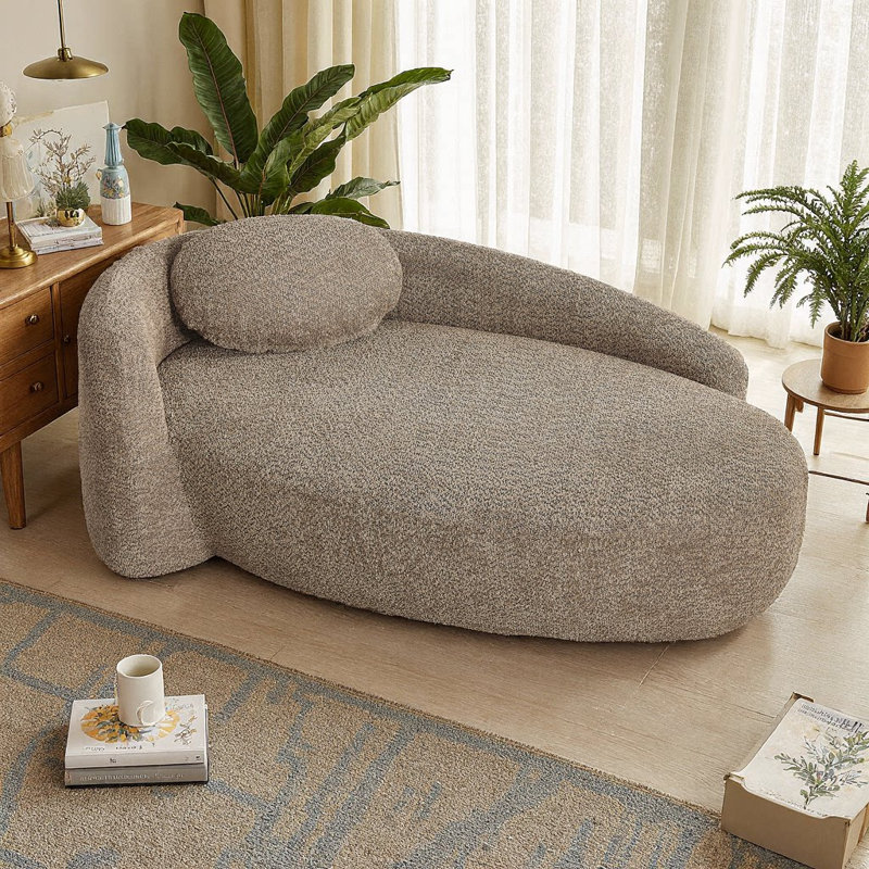 Méridienne simple en tissu bouclé, conception peu encombrante pour le salon ou la chambre à coucher, Brun