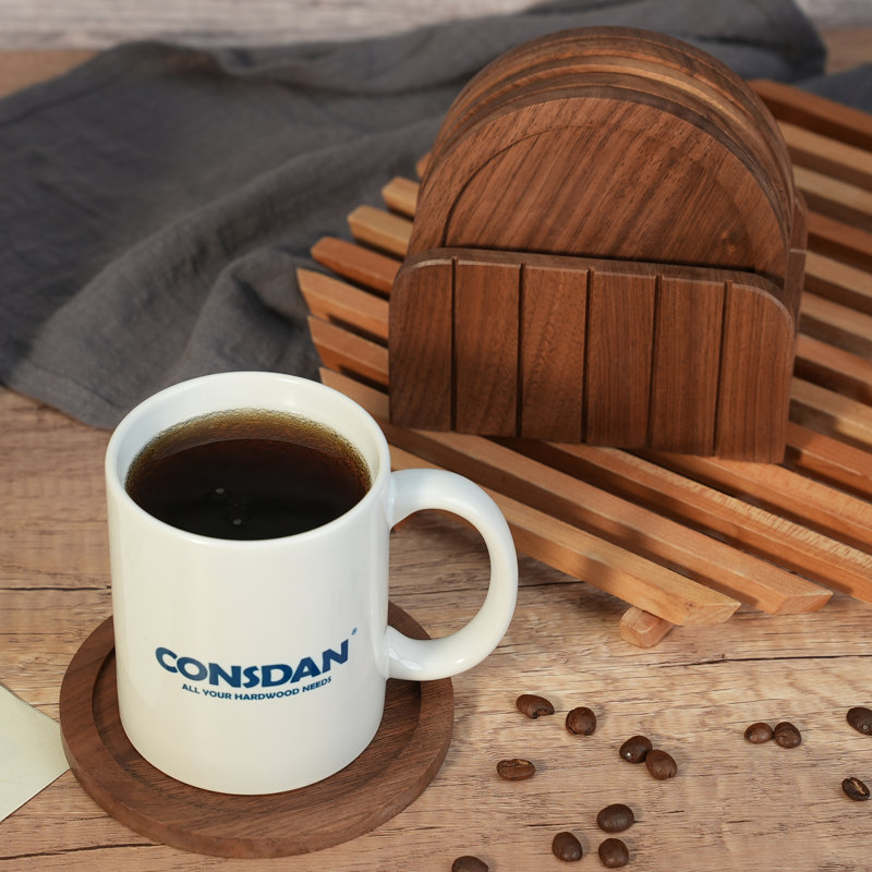 Walnut 4-3/4" Hardwood Coaster Set with Holder