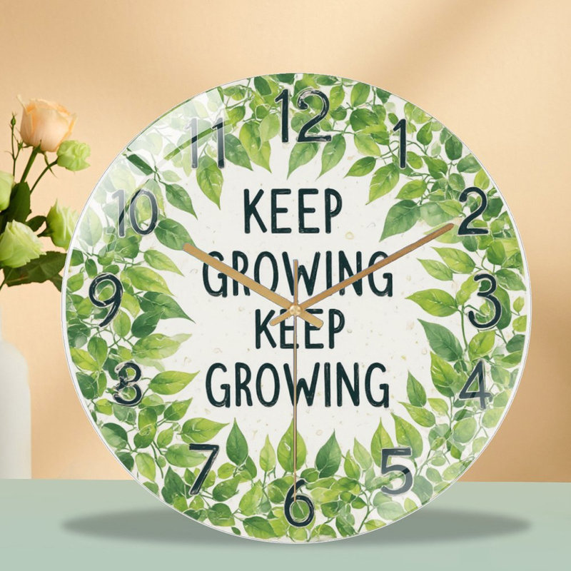 Horloge murale Keep Growing, feuilles vertes, motif décoratif 12 po