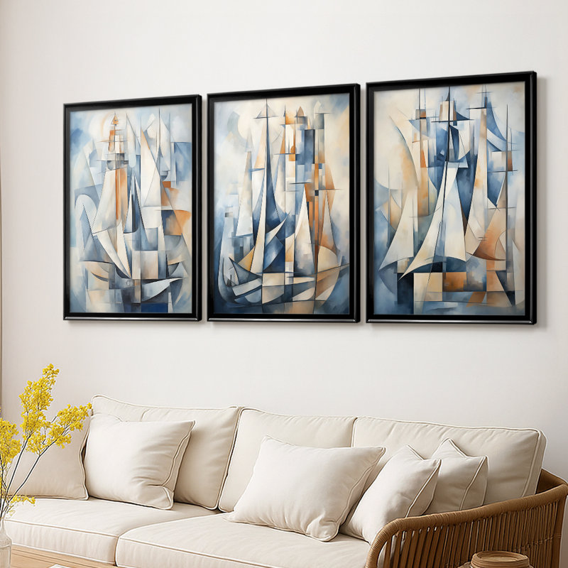 NAUTICAL Series CDxxIV - Toile tendue avec châssis sur mesure - 3 pièces, Noir, H 21 po x l 30 po