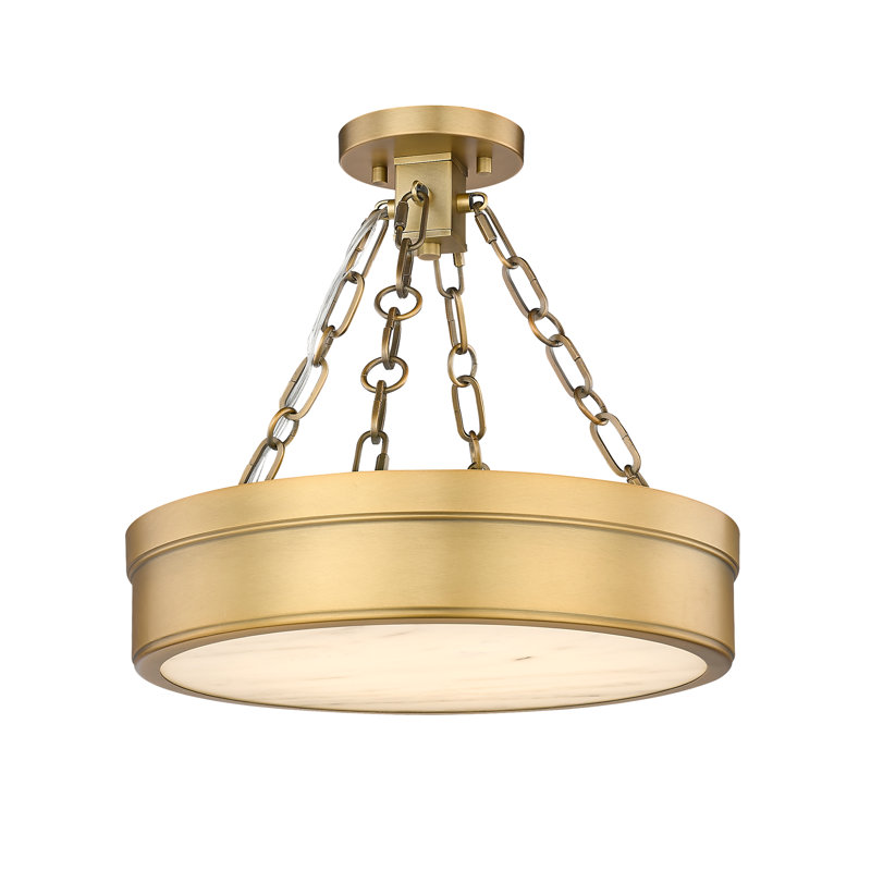 LED Semi Flush Mount, Rubbed Brass