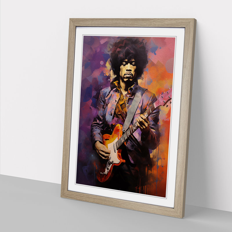 Jimi Hendrix Cubism - Framed Print, 64cm H x 46cm W x 2cm D, Oak Framed