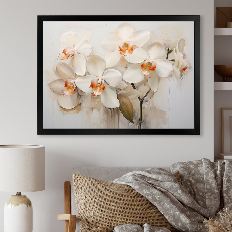 Orchidées beiges tranquillité II sur toile, H 24 po x l 32 po x P 1 po, Cadre simple noir