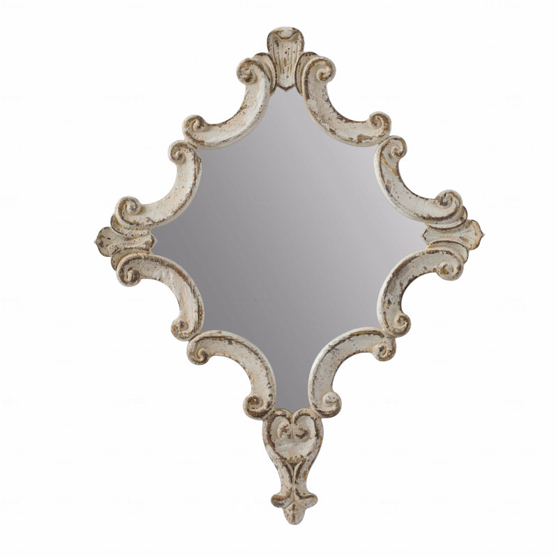 30” x 23.5” Artistic White Diamond Scrollwork Mirror – Fir Wood Frame Accent Mirror for Living Room/Entryway