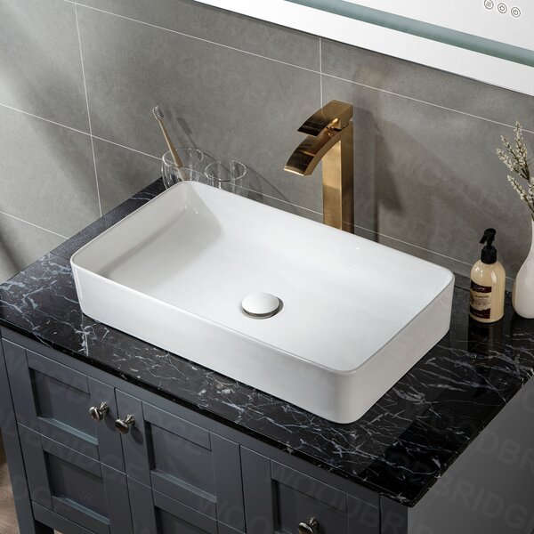 WoodBridge 14'' Ceramic Rectangular Vessel Bathroom Sink | Wayfair