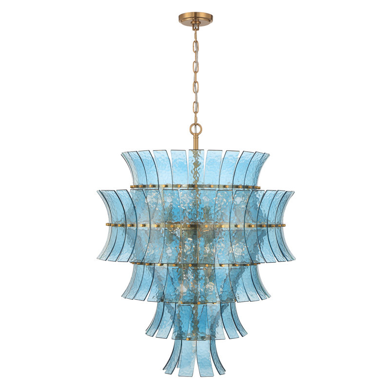 Abigail 13 Light Aged Brass Chandelier, 21 Lights, Blue/Aged Brass, 37" H x 30" W x 30" D