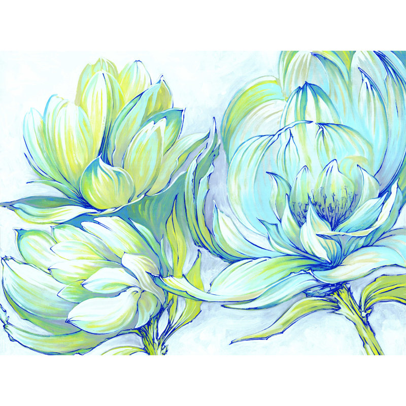 «Blue Yellow Botanical», reproduction sur toile tendue, H 36 po x l 48 po
