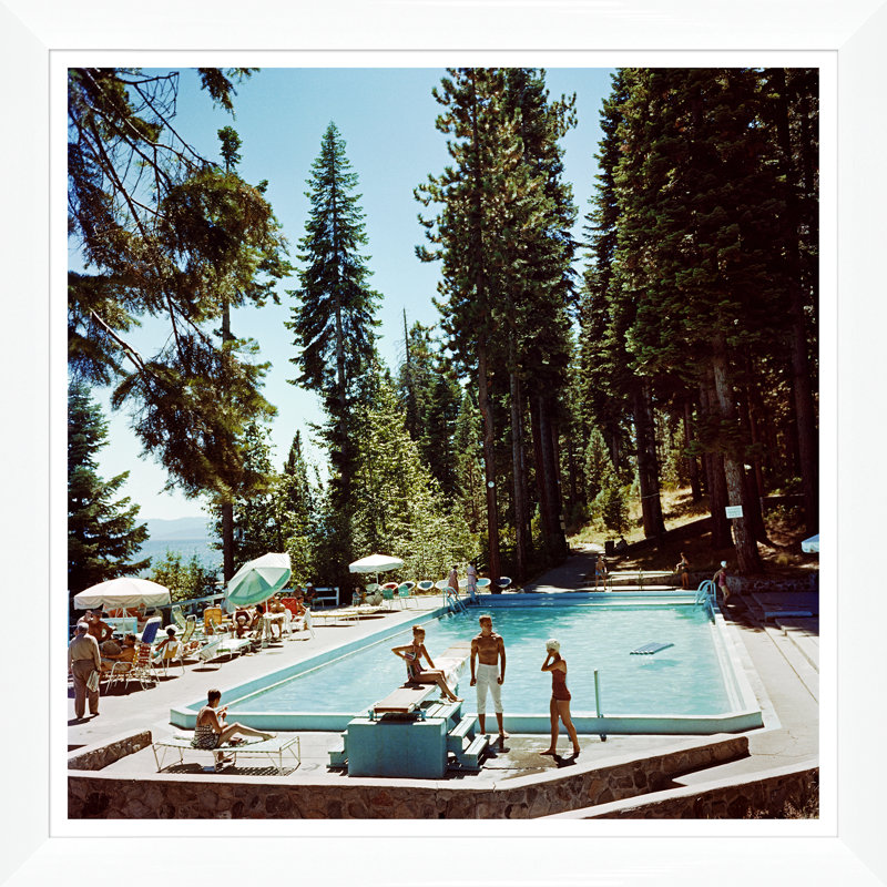 Pool At Lake Tahoe Print by Slim Aarons, White Single Picture Framed, 36" H x 36" W x 1.5" D