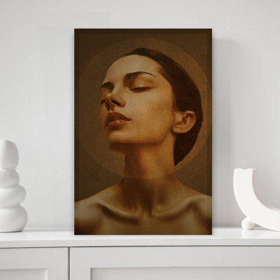 Serene Golden Portrait Abstract Wall Art Print 1 Piece Wrapped Canvas Wall Art