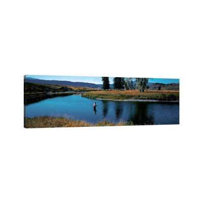 Trout Fisherman Slough Creek Yellowstone National Park WY by Panoramic Images - Wrapped Canvas Panoramic Print