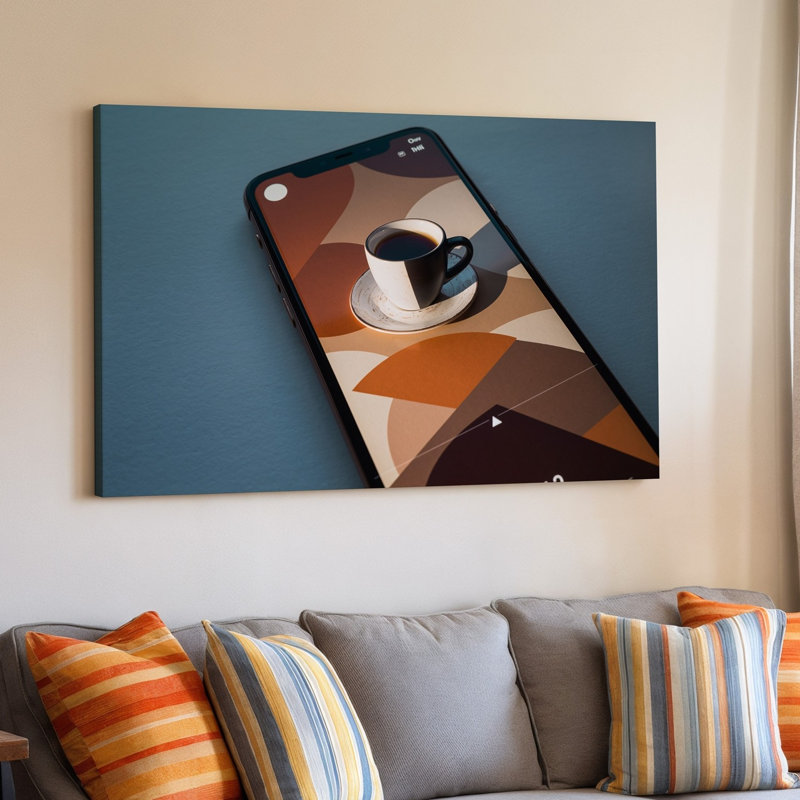 Toile, un écran de téléphone intelligent moderne affichant un art mural à thème café minimaliste, H 9 po x l 12 po