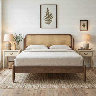 Jamison Queen Size Bed Frame with Headboard & Footboard, Solid Wood Platform Bed, 12 Heavy-Duty Slatted Support with Metal Legs, Anti-Slip & Noise-Free, Barnwood Finish