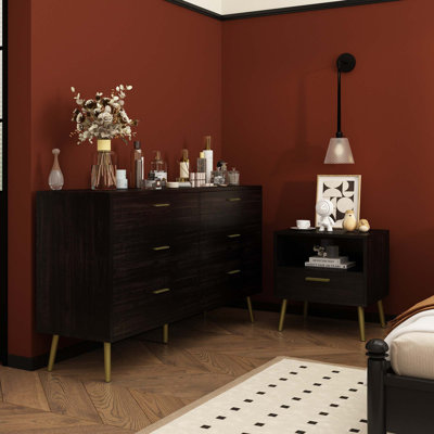 Ensemble de commode configurable Mujibur (table de chevet et commode 6 tiroirs)