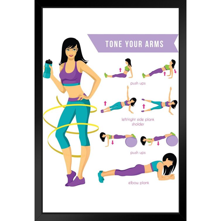 Trinx Workout Posters For Home Gym Tone Your Arms Exercise And Fitness  Motivational Inspirational Chart Black Wood Framed Art Poster 14x20 Framed  On Paper Print