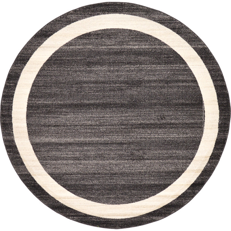 Tapis noir / ivoire Cregan, Rond 6 pi 1 po x 6 pi 1 po