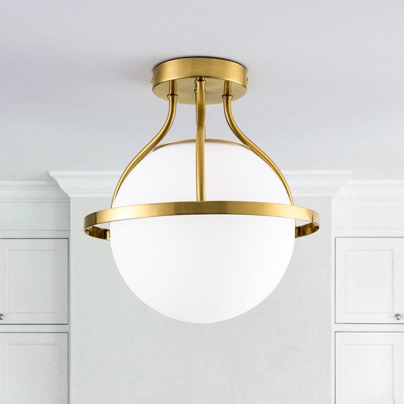 11.2‘’-1 Light  Sphere Globe Frosted Glass Semi Flush Mount For Dining Room Hallway, Brushed Brass