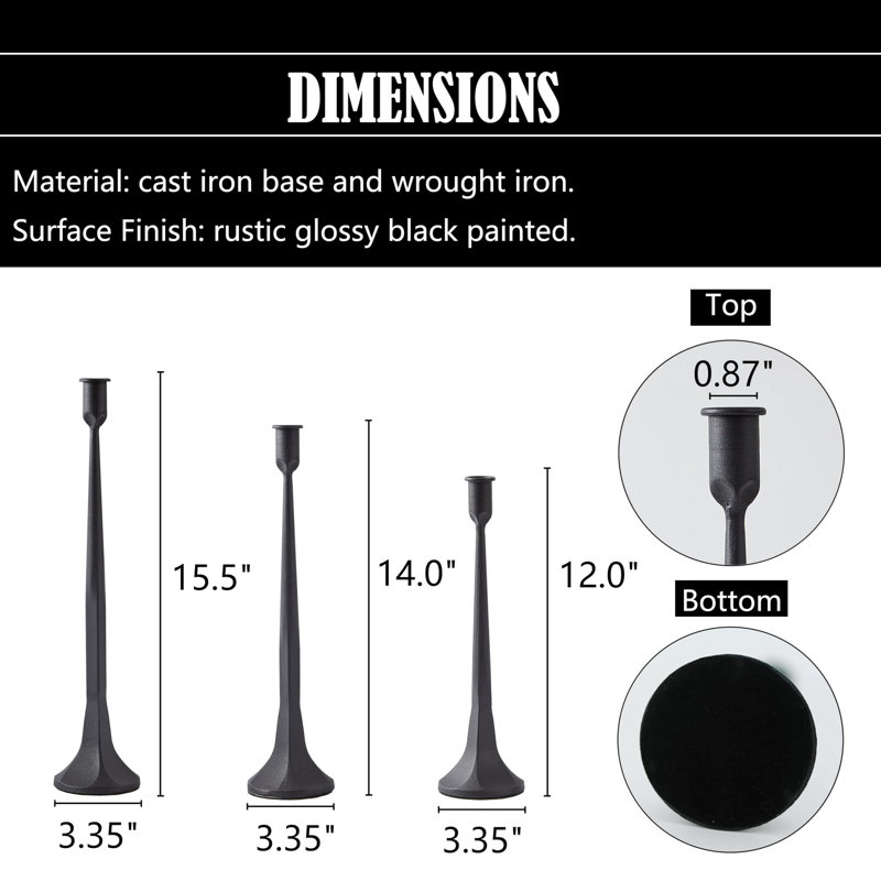 Porte-bougies en fer doré, ensemble de 3 grands chandeliers pour décoration de table de salle à manger de mariage, Noir