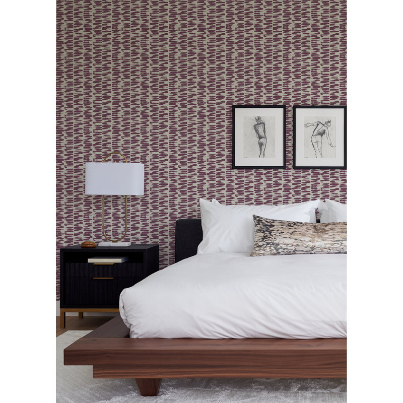 Myrtle Purple Abstract Stripe Wallpaper, Purple/White