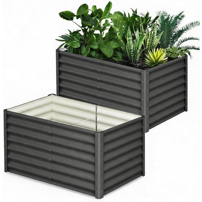 Rectangular Elevated Galvanized Steel Raised Garden Bed, Self-Watering Metal Planter Box with Drainage System, Ergonomic Elevated Planter for Vegetables, Flowers