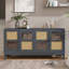 Buffet rétro à 4 portes avec portes en verre et en rotin artificiel, grande armoire de rangement avec tablette réglable, console décorative pour le salon, la salle à manger ou le vestibule-959580527