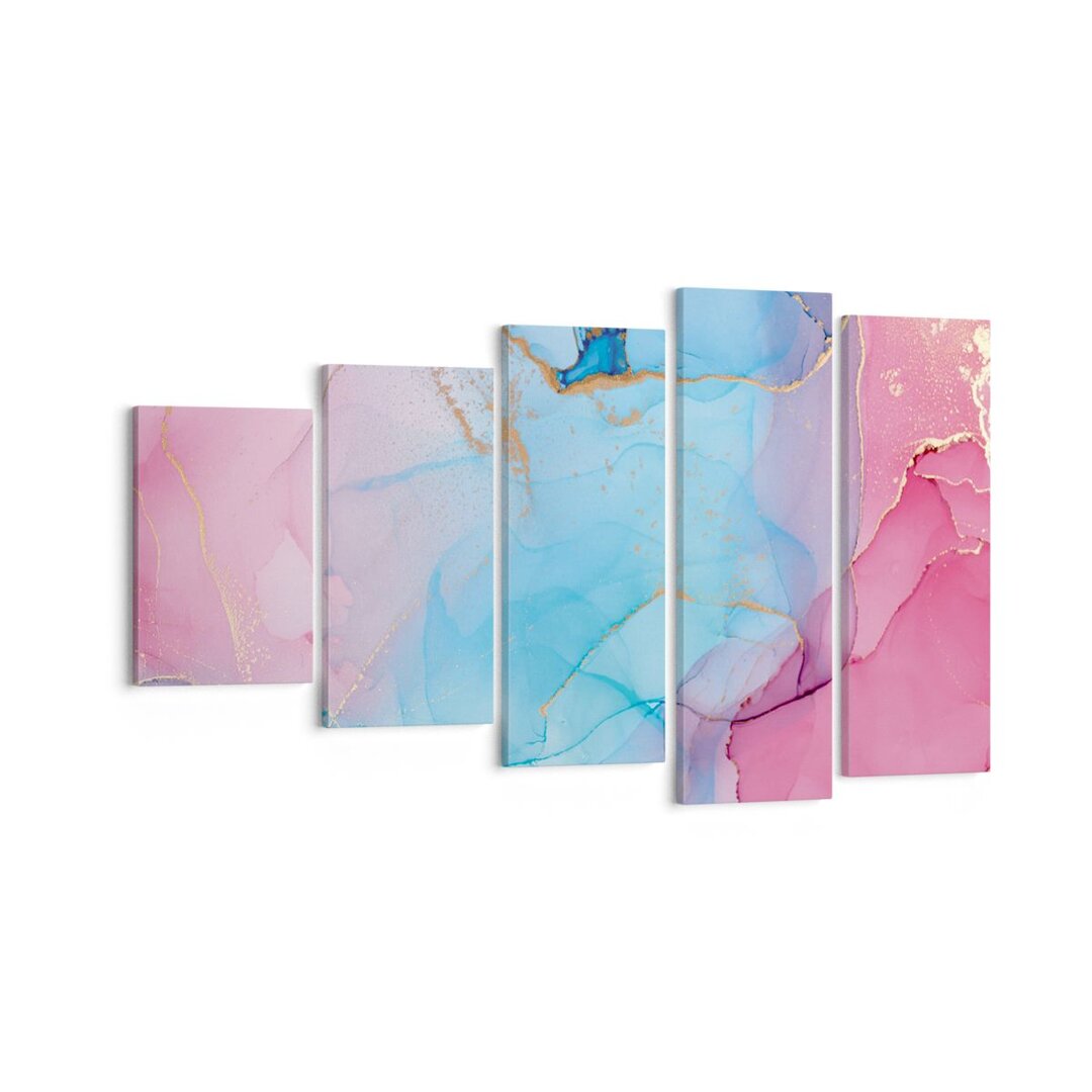 5-tlg. Leinwandbilder-Set Marble Pink Turquoise