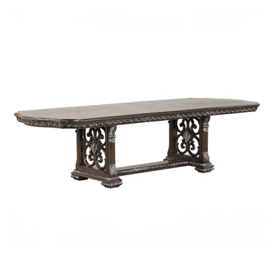 112" W Traditional Dining Table, Dark Brown