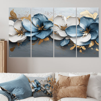 Tulipes bleues et bleues, rivière I, art mural - ensemble d'art mural traditionnel 4 pièces