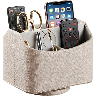 Porte-télécommande rotatif à 360 ° en cuir de polyuréthane, table de chevet, support à télécommande pour téléviseur | Organisateur de bureau, boîte de rangement pour stylo, courrier, téléphone, DVD, Blu-Ray, lecteur multimédia, contrôleurs de chauffage