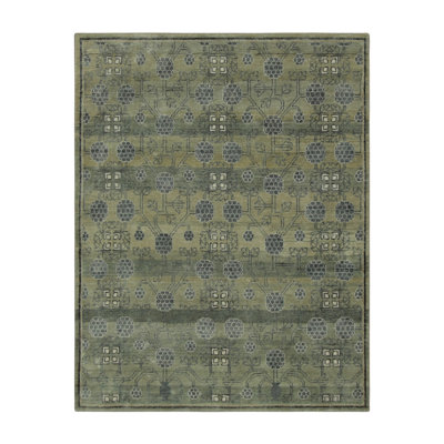 Rug & Kilim’S Khotan-Inspired Rug In Green With Pomegranate Floral Patterns