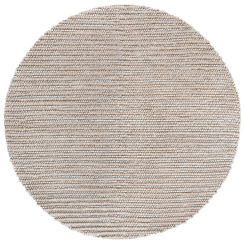 Tapis tissé à plat en laine / coton Natura 287 en taupe / ivoire, Rond 6 pi