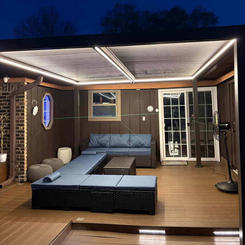 Purple Leaf Outdoor Louvered Pergola With Integrated Led Strip Lights, 94.32" H x 166.63" W x 144.62" D
