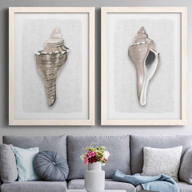 Sea Front Shell I - Toile encadrée de qualité supérieure - prête à être accrochée, H 31,5 po x l 88 po x P 1,5 po