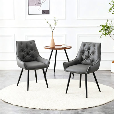 De 2 chaises en cuir Pu gris foncé pour la salle à manger, avec repose-pieds ergonomiques et antidérapants, mousse haute résilience, pieds en métal stables