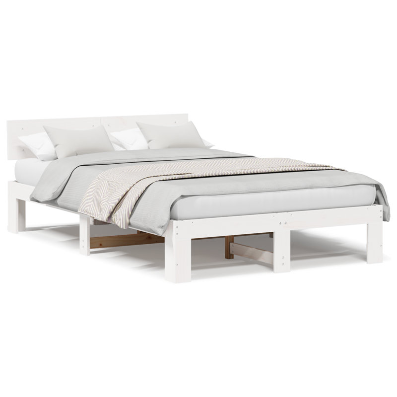 Bed Frame With Headboard Solid Pine Wood, European Single (90 x 200 cm), White