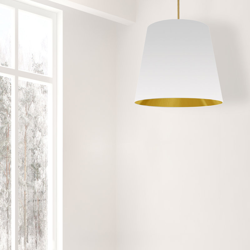 Oversized Drum 1 Light Drum Cylinder Pendant, 10" H x 10" W x 10" D, White/Gold