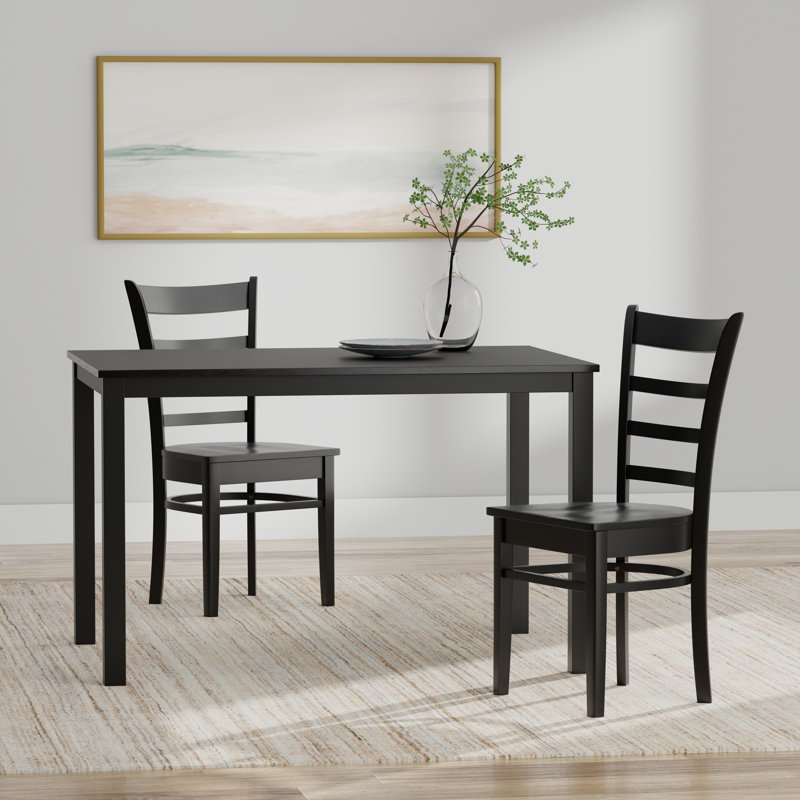 Ensemble repas pour 6 personnes Marjona, Ensemble de salle à manger 3 pièces, Noir, Noir