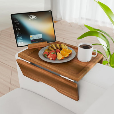 Plateau de table à accoudoirs avec support pour téléphone et tablette - Acacia | Plateau à accoudoirs de qualité supérieure
