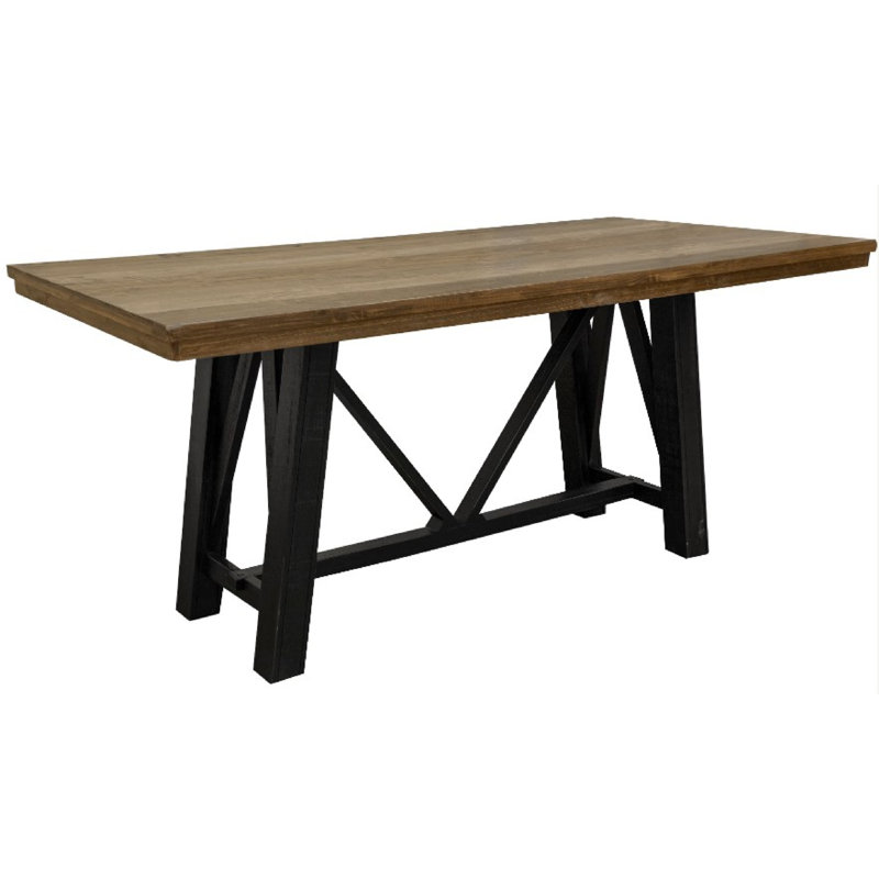 Table de salle à manger Pola, bois de pin massif gris et brun à deux tons, 79 pouces, H 35,5 po x L 78,75 po x l 39,25 po