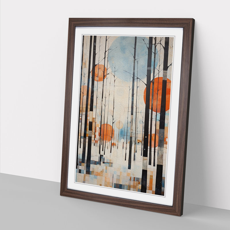 Winter Forest Dadaism - Single Picture Frame Print on Wood, 34cm H x 25cm W x 2cm D, Walnut