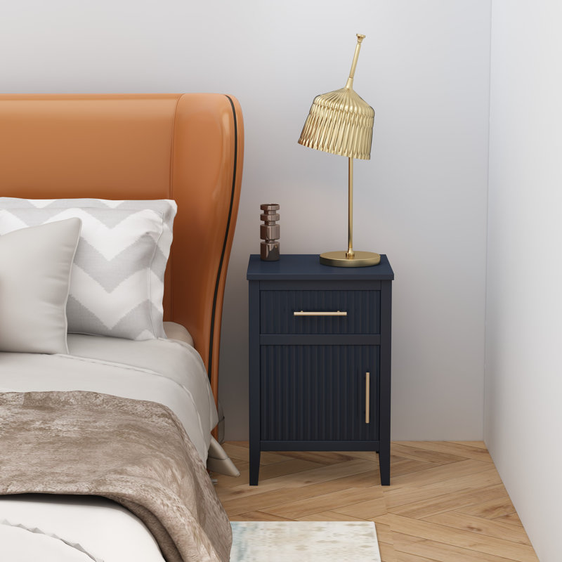 Amanraj 40cm W Solid + Manufactured Wood Bedside Table, Grey