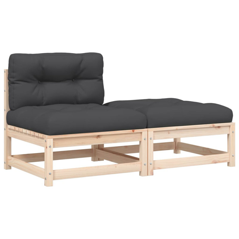 Ophelia & Co. Patio Sofa Armless With Cushions And Footstool, Natural Pine, Anthracite