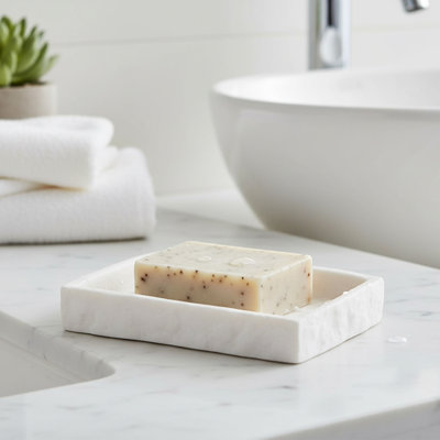 Stone Effect Soap Dish Holder Cup Dispenser Tray