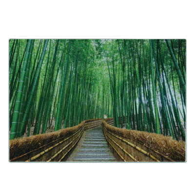 Ambesonne Jungle Tempered Glass Cutting Board Tropical Exotic Scenery Green Brown