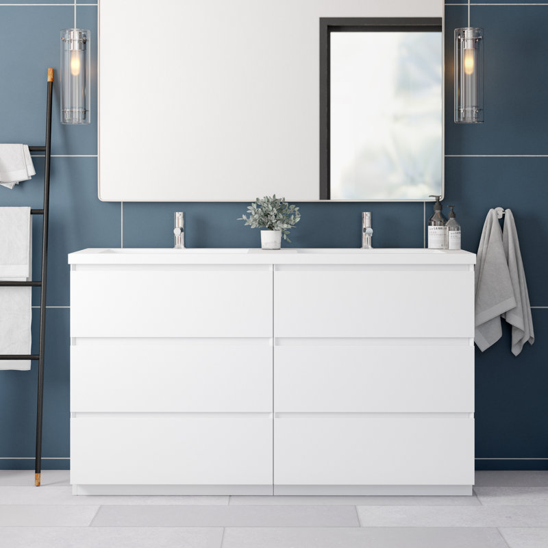 Ensemble de meuble-lavabo double 59 po Chelsei, Blanc très luisant