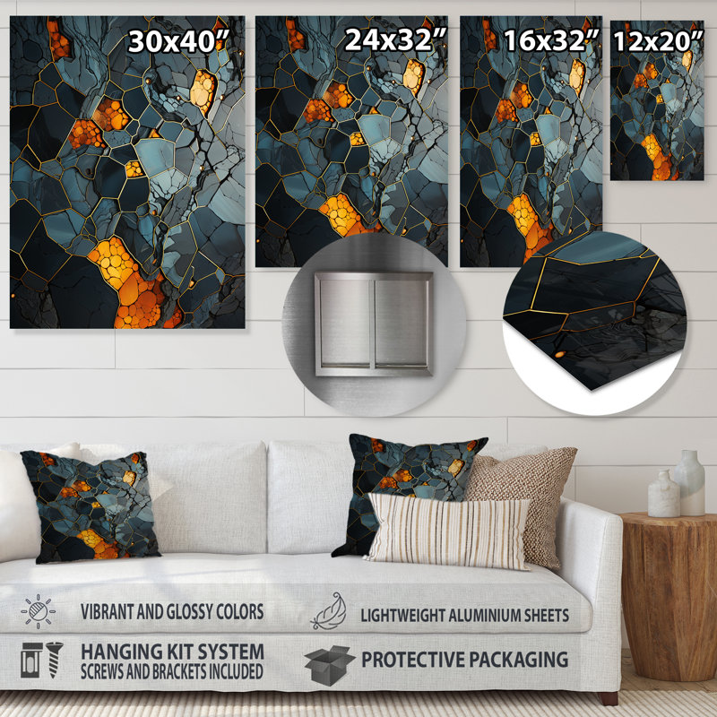 Marbre jaune et noir Elegance II - art mural géométrique en métal, H 20 po x l 12 po x P 1 po
